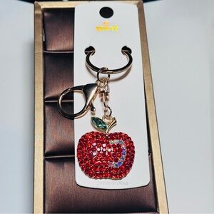 BAG CHARM Mint Sparkling Red Apple Keychain Gold Tone